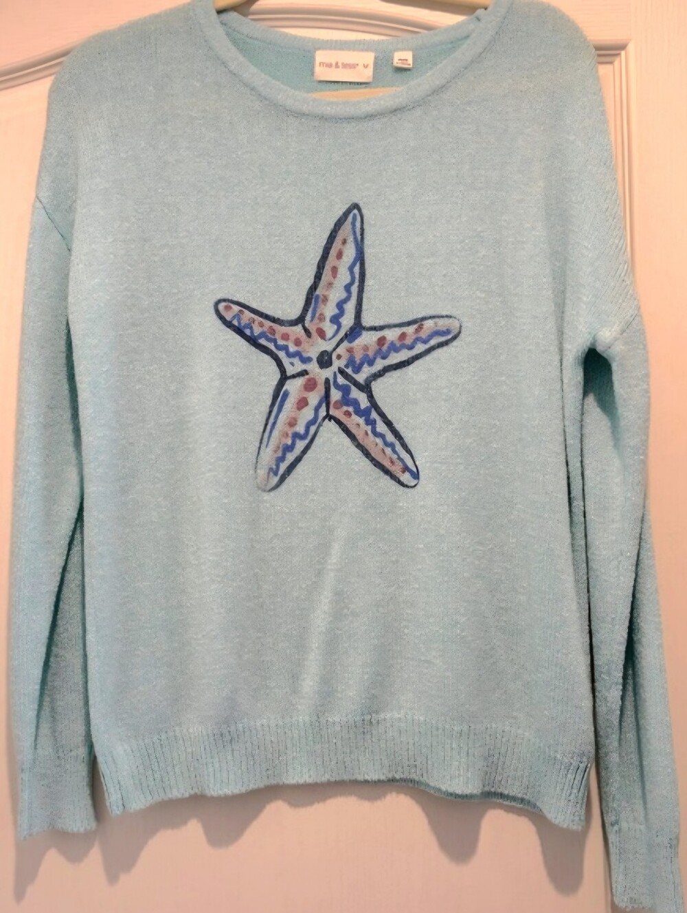 Mia & Tess Seafoam Crewneck Sweater Starfish, Size XL Womens, Great Condition